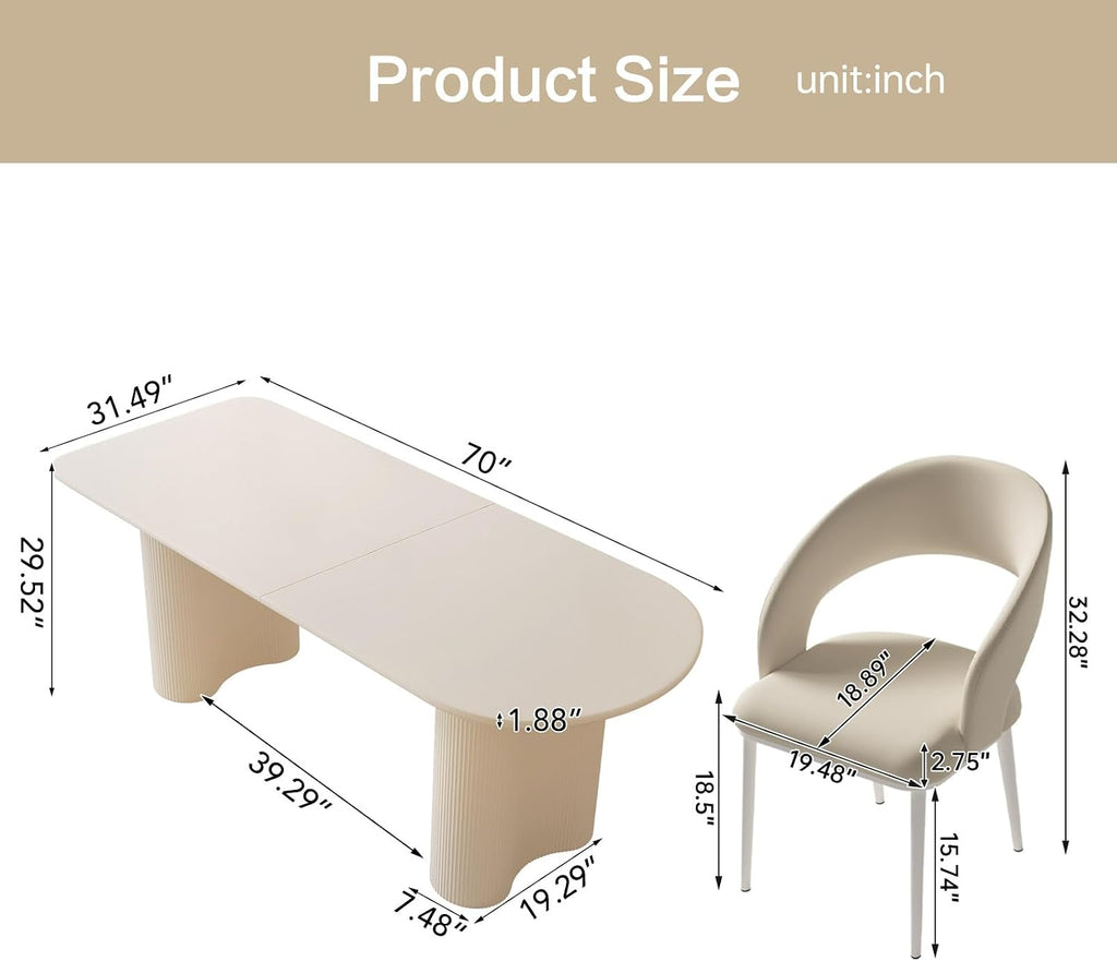 Dining Table Set for 6, Modern Cream White Kitchen Table with 6 Chairs, Dining Room Table Set for Kitchen, Dining Room, Home & Office
