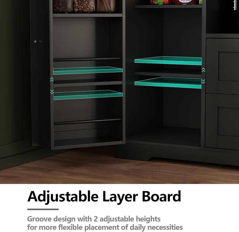 68"Tall Kitchen Pantry Storage Cabinet with Charging Station, Door &...