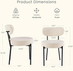 DUMOS Dining Chairs Set of 2, Mid Century Modern Chair Round Upholstered Curved Backrest, Kitchen Vanity Living Room Chairs with Black Metal Legs，Ivory White