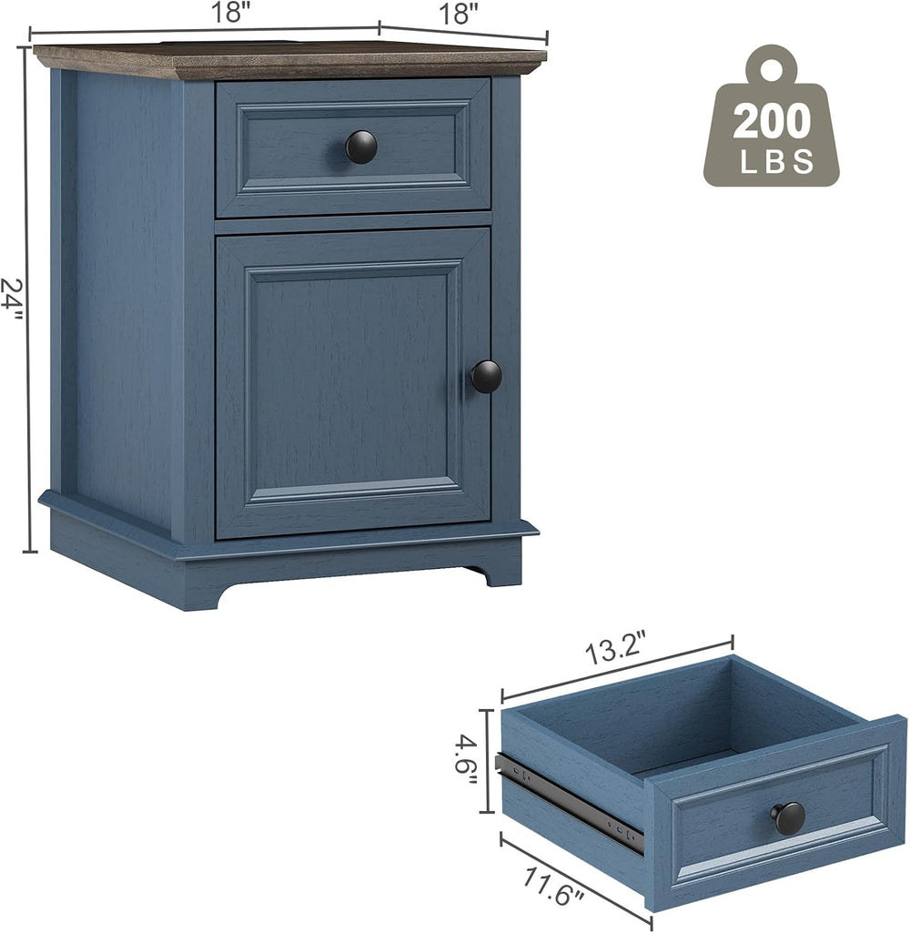 REDAYFUR 24" Tall End Table with Fast Charging Station, Square Side Tabl...