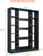 Cube Storage Bookcase with Base - Large Wooden Bookshelf with 10 Open Cubes and 4 Shelves for Home and Office, Freestanding Organizer, Black