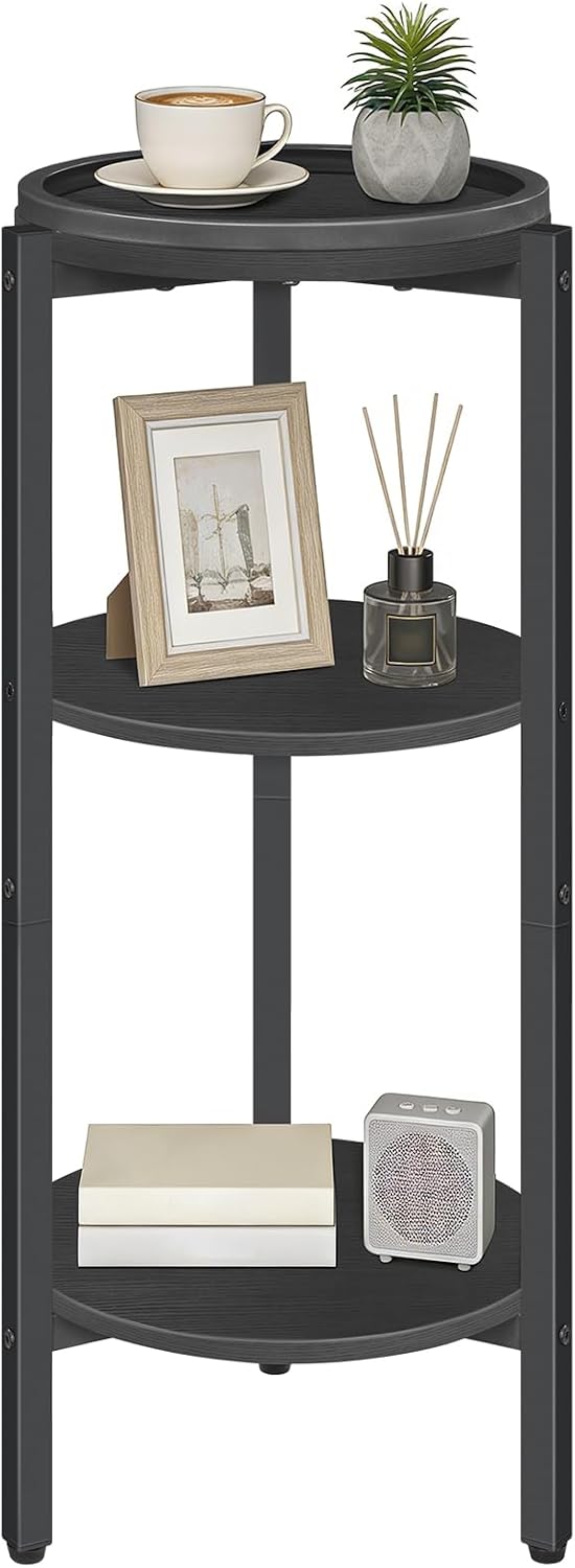 HOOBRO Small Round Side Table, 3-Tier Tall Coffee Drink Table for Sofa Couch, 28.7" H Slim Nightstand, Circle Accent End Table for Living Room, Corner, Bedroom, Black BB182BZ01