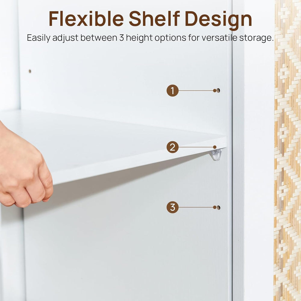 Sideboard Buffet Cabinet with Storage, Rattan Door and 3 Drawers, White | Sli...