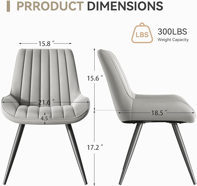 Modern Dining Chairs Set of 8,Upholstered Dining Room Chairs with Thick Cushions,Fabric Comfy Dining Chairs with Metal Legs for Dining Room Grey