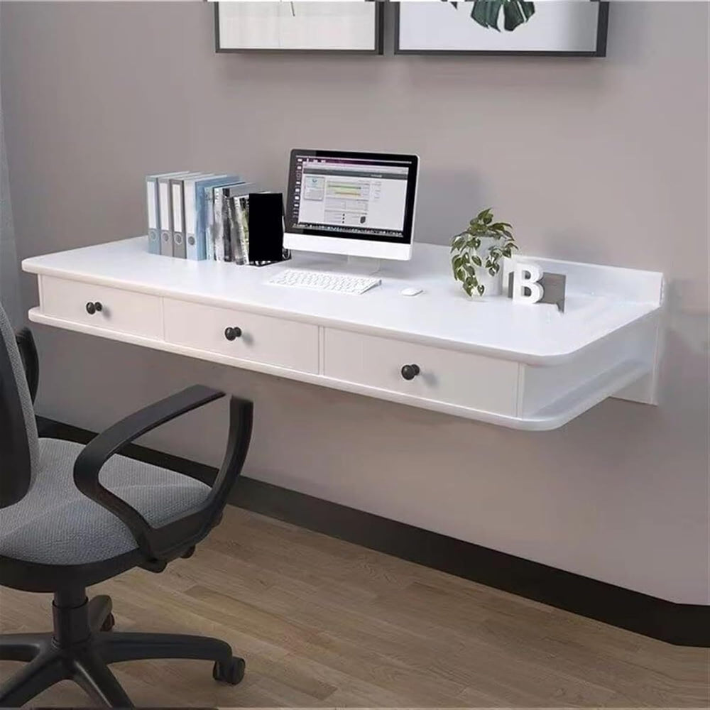Floating Laptop Computer Desk Dressing Table Wall Mount Shelf with Drawer Woo...