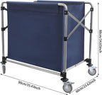 Commercial Laundry Cart with Wheels,Folding Laundry Hamper Cart,Heavy Duty Rolling Laundry Basket with Large Capacity,Laundry Sorter Trolley for Home Hotel Apartment (Blue, 35.43 * 23.62 * 34.65in)