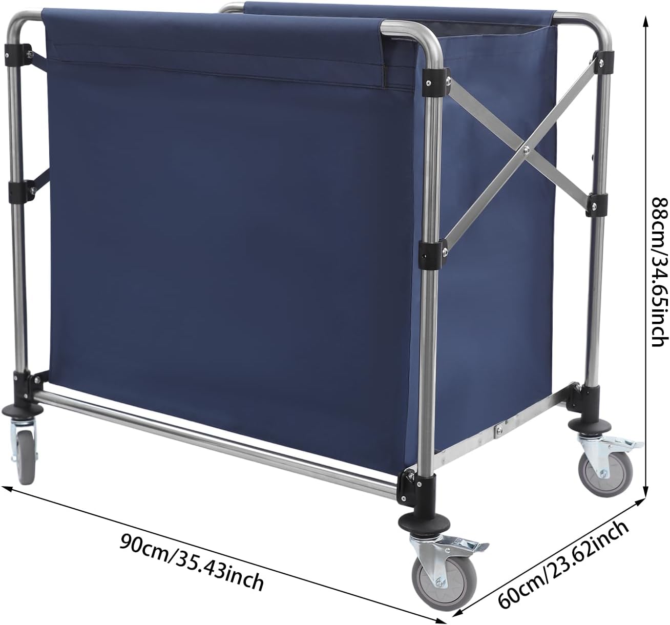 Commercial Laundry Cart with Wheels,Folding Laundry Hamper Cart,Heavy Duty Rolling Laundry Basket with Large Capacity,Laundry Sorter Trolley for Home Hotel Apartment (Blue, 35.43 * 23.62 * 34.65in)