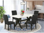 East West Furniture X626DR124-5 5 Piece Dining Room Furniture Set Includes a Rectangle Dining Table with X-Legs and 4 Black Color Linen Fabric Upholstered Chairs, 36x60 Inch, Multi-Color