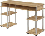 Convenience Concepts Designs2Go No Tools Desk Home Office Desk with Shelves, Corner Shelf Vanity Desk Computer Desk Nail Table for Nail Tech - 47.25" L x 15.75" W x 30" H, Light Oak