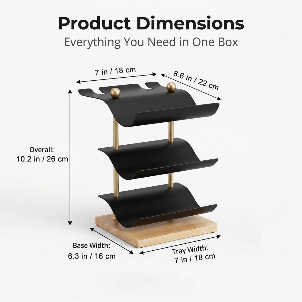 Modern Abstract Wine Rack, Black Metal Wine Holder with Wood Base, 3 Bottle W...