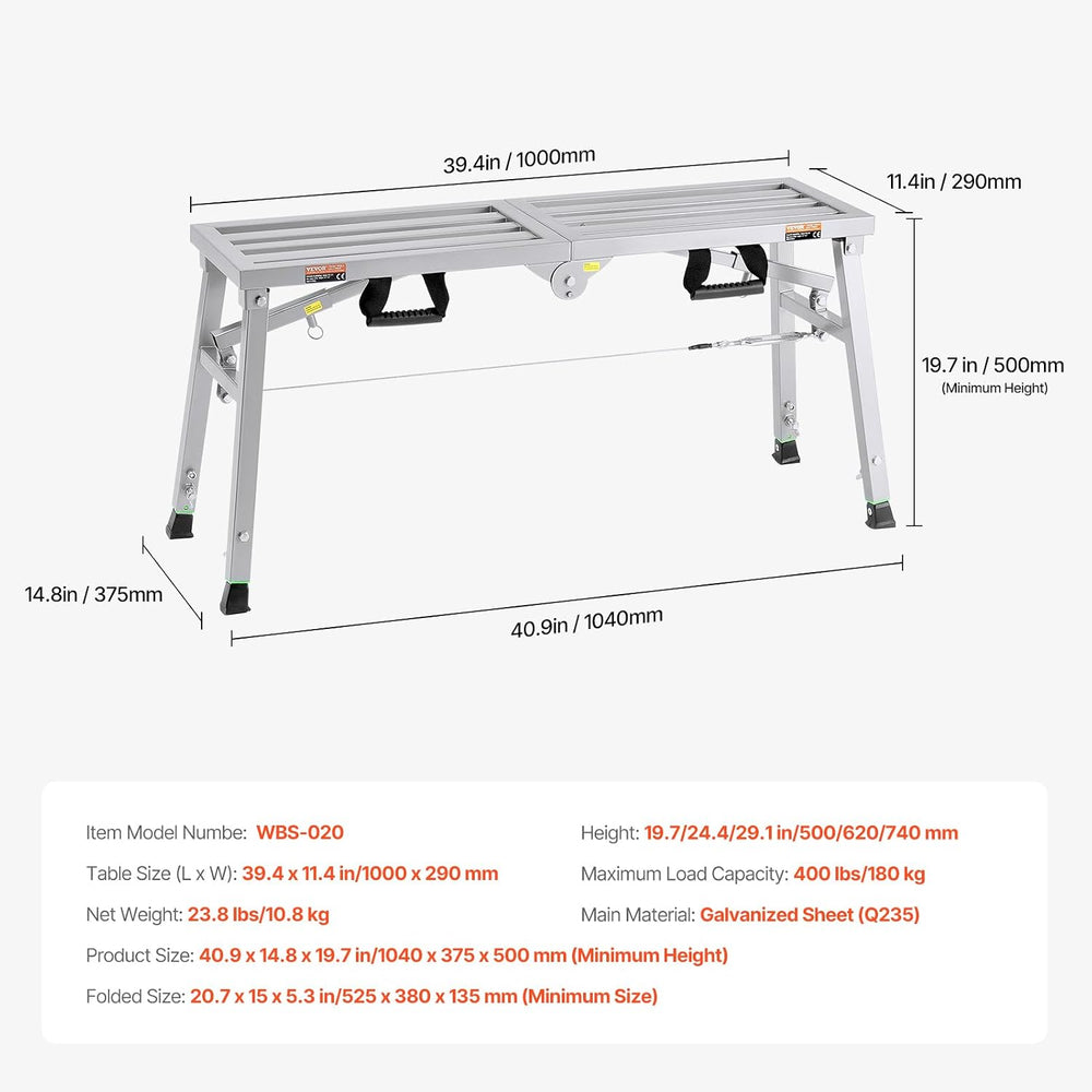 VEVOR Work Platform, 39"x 12" Portable Scaffolding Platform, Foldin...