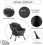 Tiita Lazy Chair, Modern Large Accent Lounge Armchair, Comfy Leisure Sofa Reading Chair with Footrest for Bedroom, Living Room, Dorm Rooms, Garden and Courtyard, Dark Grey