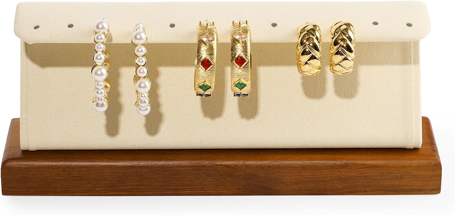 Solid Wood Jewelry Earrings Display Stand Small Jewelry Display for Long Earrings(Beige)