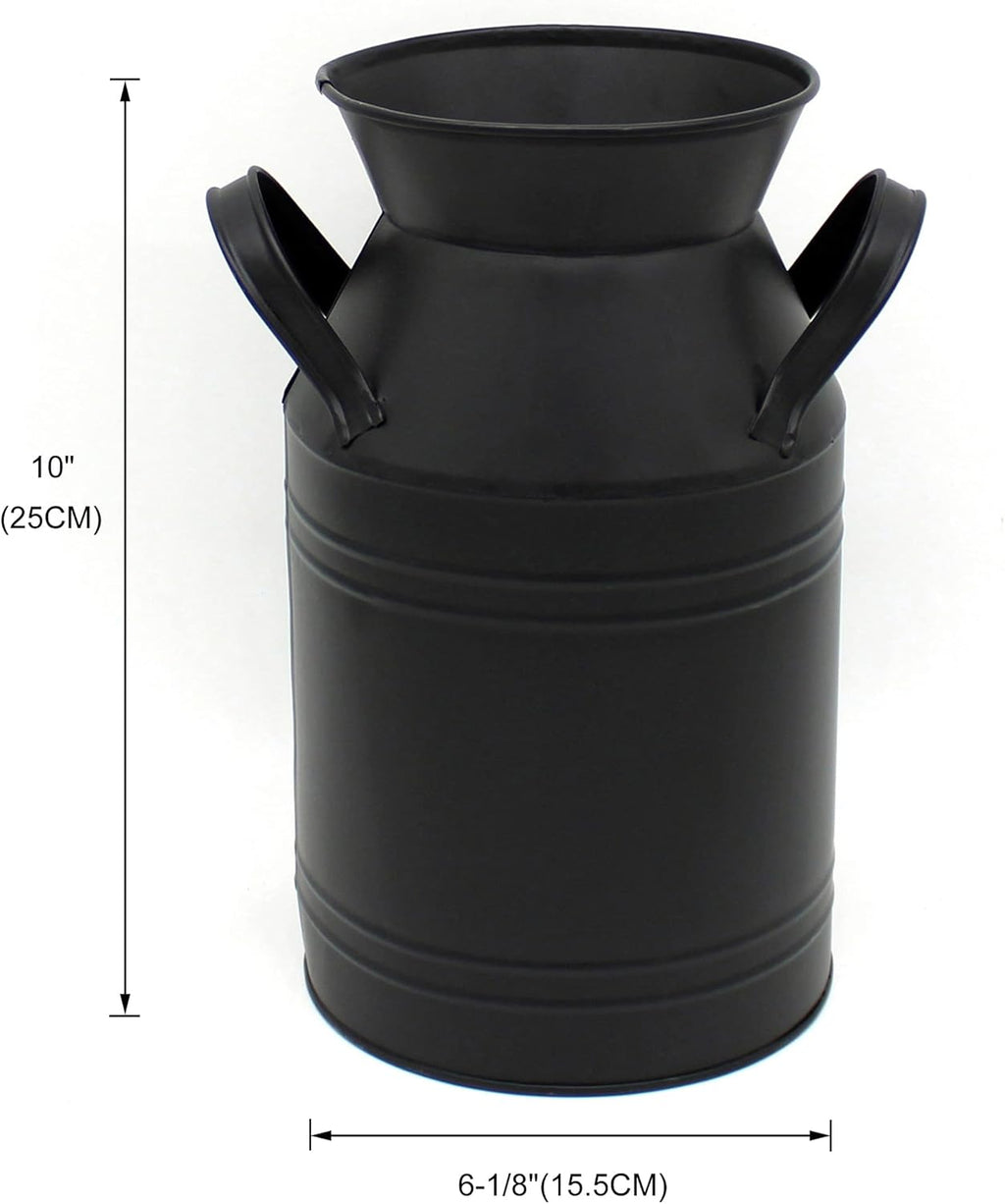 CVHOMEDECO. Farmhouse Galvanized Metal Milk Can, Old Rustic Primitives Jug Vase for Home and Garden Décor. Black