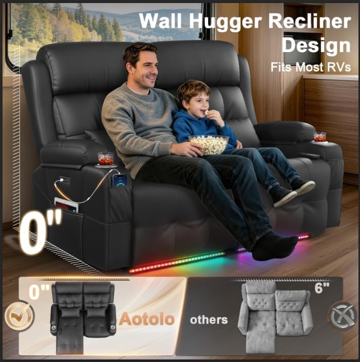 Power Reclining Loveseat with Massage & Heat,Wall Hugger Loveseat Recline...