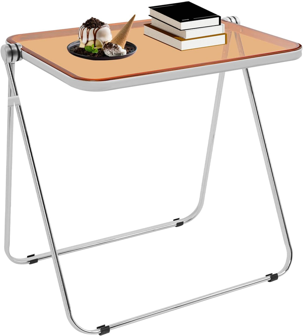 Clear Foldable Side Table, Folding Tiny Writing Desk TV Tray Table Coffee Cle...
