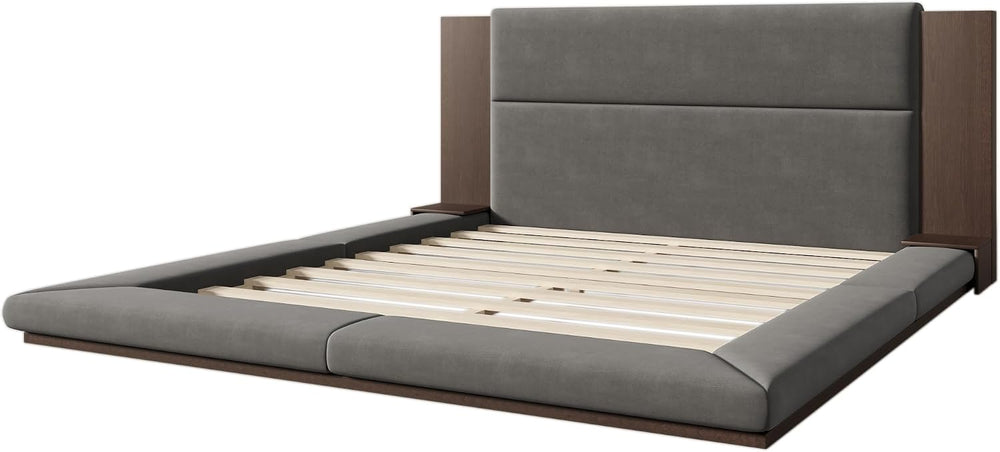 VilroCaz Modern King Size Upholstered Grounded Bed, Velvet Fabric Floor Uphol...