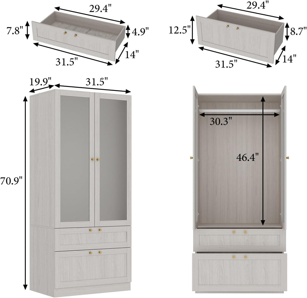 MOUMON Modern Wardrobe with Drawers, Bedroom Armoires with Frosted Glass Door...