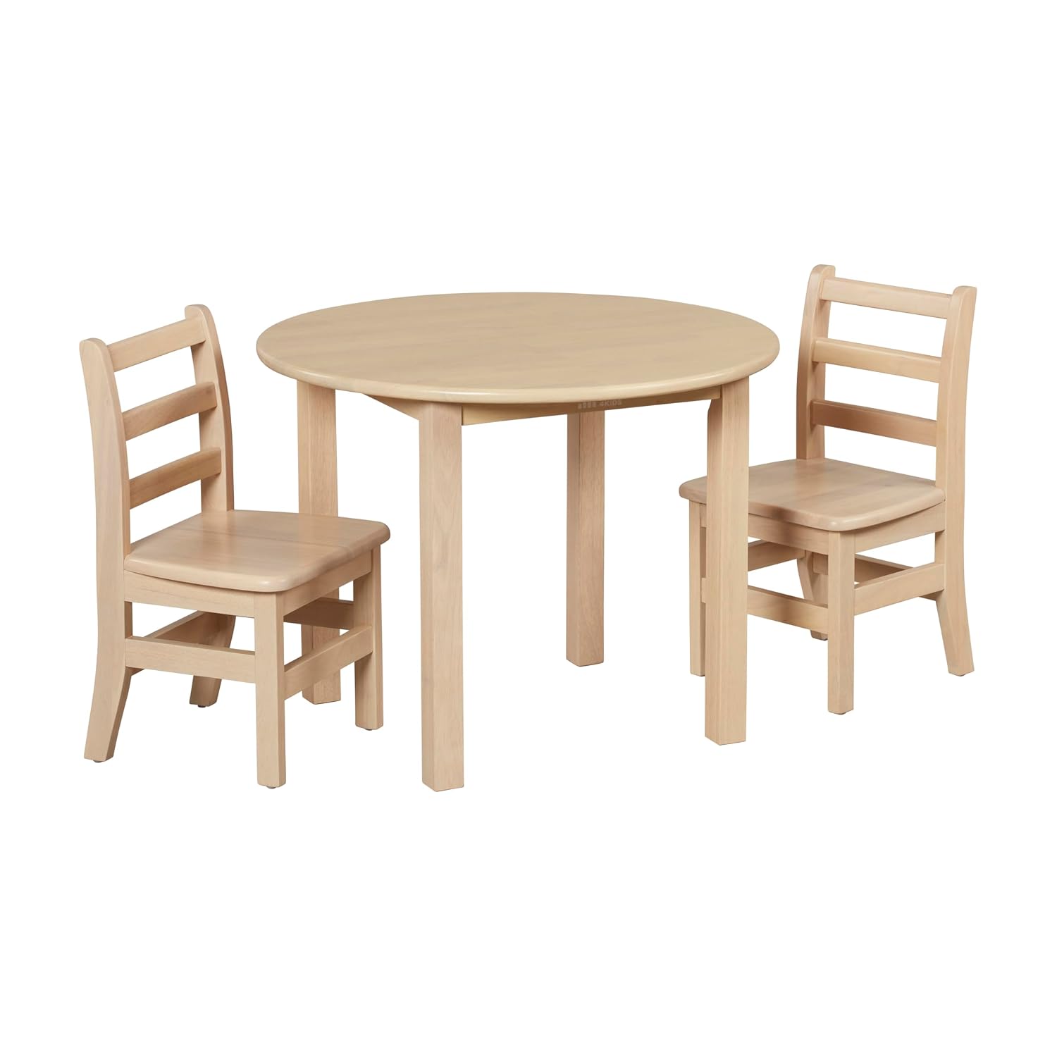 ECR4Kids 30in D Round Hardwood Table and Chair Set, 12in Seat Height, Kids Furniture, Antique White, 3-Piece