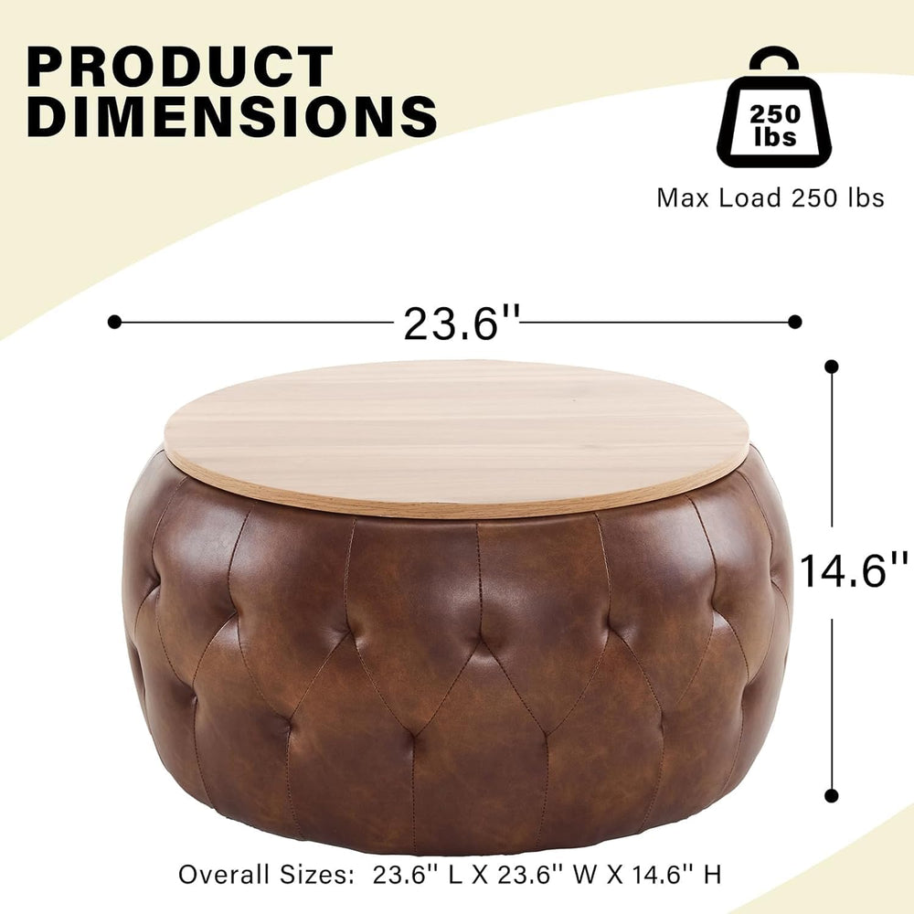 YDcosyfy 25 Inches Large Round Storage Ottoman, Modern Upholstered Ottoman Co...