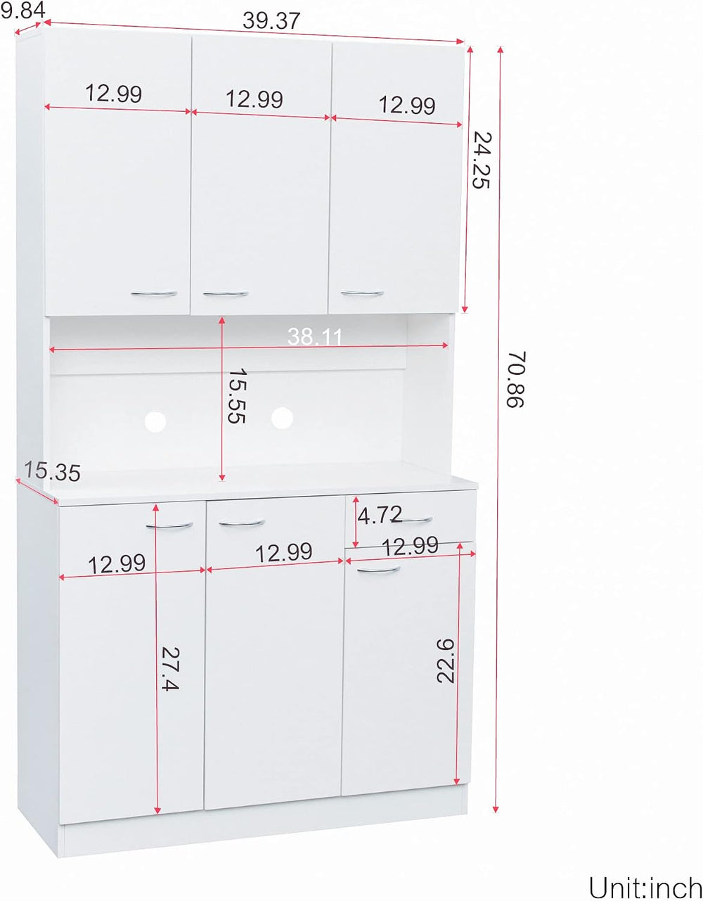 LUMISOL Kitchen Pantry Cabinet, Solid Wood Kitchen Hutch with Microwave Stand...