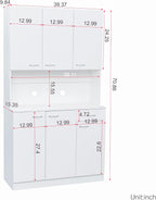 70.87" Tall 6-Door Kitchen Pantry Cabinet with Drawer & Open Shelf, Freestanding Storage Cupboard with Fixed Shelves for Kitchen, Dining Room, Laundry Room(White)