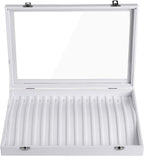 Frebeauty 15 Hooks Necklace Tray,Neckalce Organizer with Clear Lid,Velvet Necklace Holder Box,Jewelry Organizer for Pendants Chains,13.8x9.5x2 inches Necklace Jeweley Tray for Women(White)