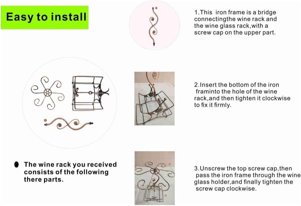 Wine Rack and Wine Glass Holder-Hold 4 Wine Bottles and 6 Glasses-Perfect for Home Kitchen Decor & Kitchen Storage Rack