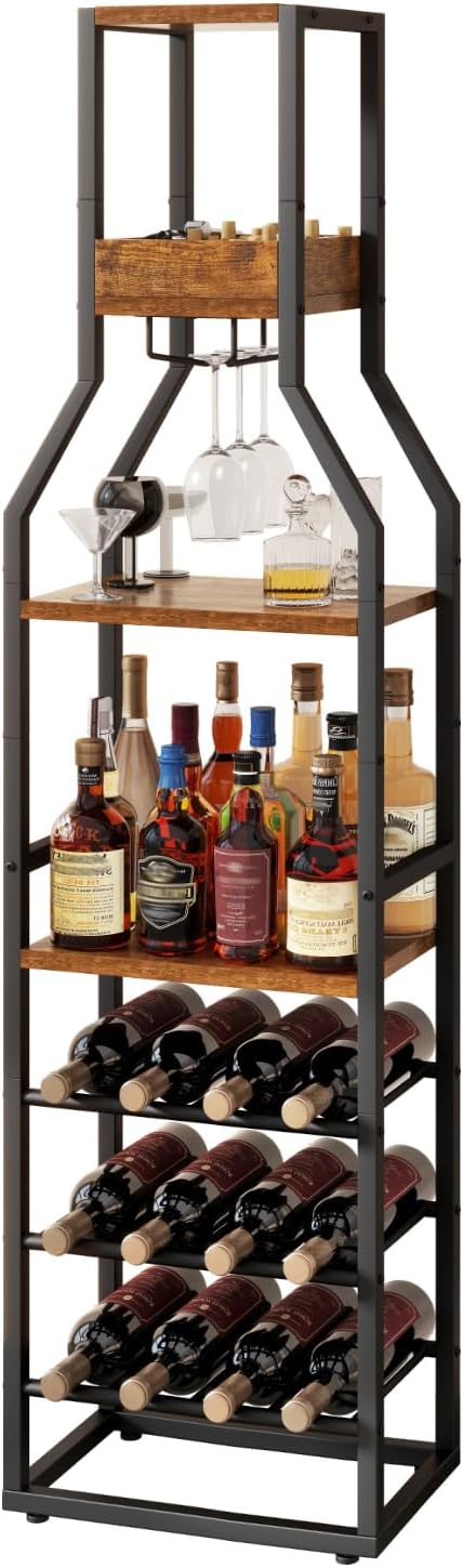 IBUYKE 5-Tier Freestanding Wine Rack,Wine Bottle Display,Brown TMJ916H | Wine...