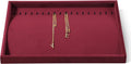 Velvet Jewelry Display Tray For Bracelet Pendant Necklace, Multi-Slot Stackable Storage Tray For Long Chain Jewelries, Drawer Insert Jewelry Organizer (Red)