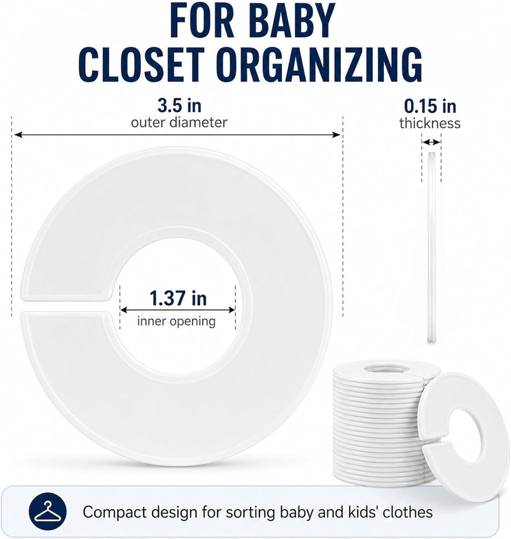 Sukh 30 Baby Closet Dividers Durable - Home Closet Organizer & Storage | White Plastic Rack Dividers, Large Hanger Labels, Hanging Clothes Size Dividers, for Boutique Settings & Nursery Essentials