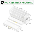 Bamboo Desk Organizer Mail Holder Countertop Wood Desk Drawer Tabletop Storage Box Pen Holder Letter Sorter Makeup Organizer for School Home Office Supplies with Pen Holder White