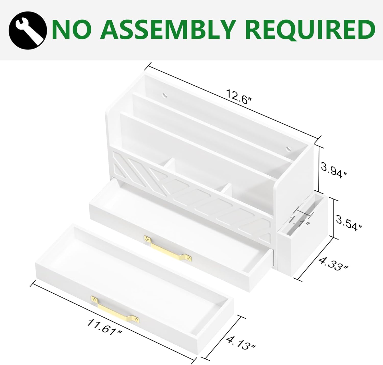 Bamboo Desk Organizer Mail Holder Countertop Wood Desk Drawer Tabletop Storage Box Pen Holder Letter Sorter Makeup Organizer for School Home Office Supplies with Pen Holder White