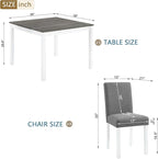 KEIKI 5-Piece Standard Height Dining Table Set with Square Table and 4 Upholstered Curved Backrset Chair, for 4 Person, Modern Wooden Table Set, Easy Assembly, for Kitchen, Dining Room, White+Gray