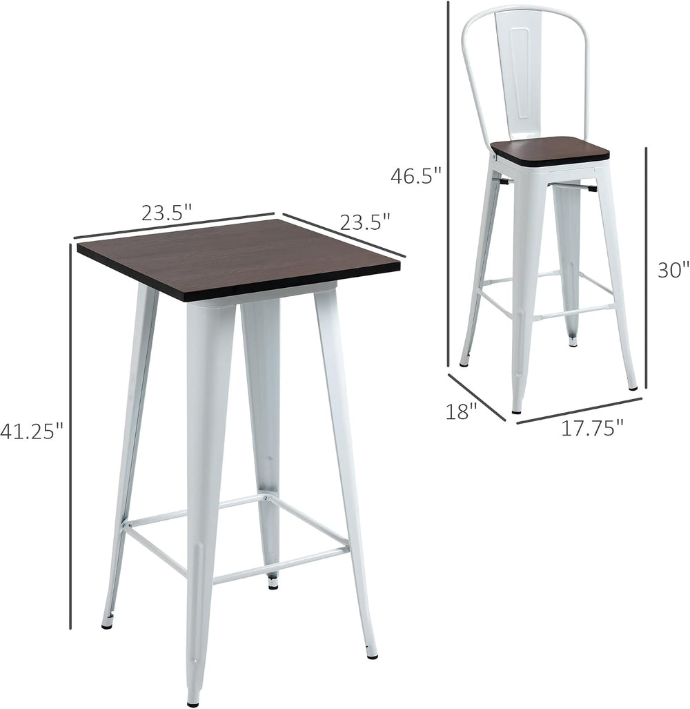 HOMCOM 3 Piece Industrial Dining Table Set, Bar Height, White and Brown
