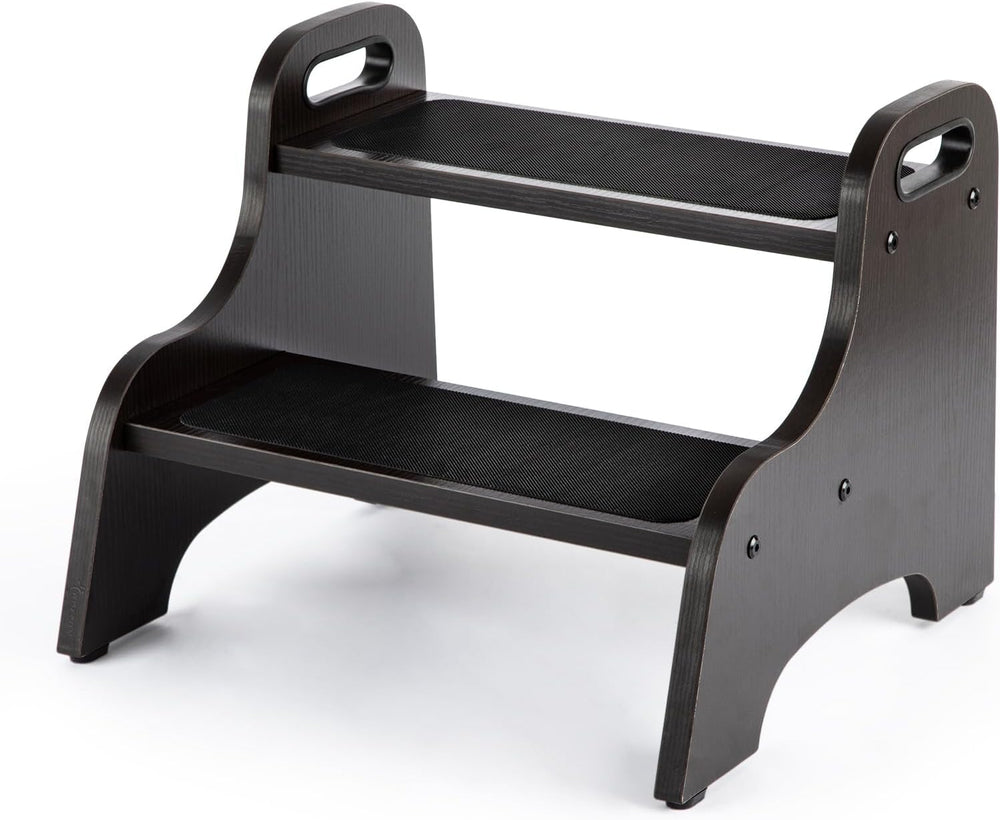 StrongTek Wooden 2 Step Stool, 350 lb Capacity, Non-Slip, Espresso | Wide Non...