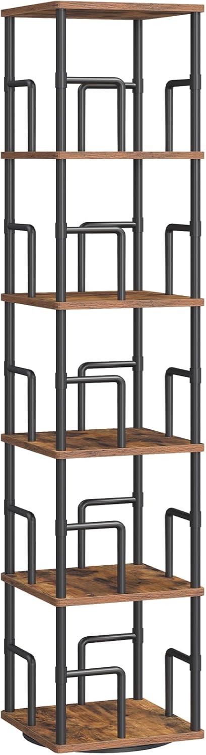 MAHANCRIS 5-Tier Rotating Bookshelf, Freestanding Corner Bookshelf, 360° Spin...