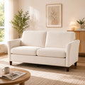 61" Comfy Corduroy Loveseat Sofa Couch,Beige | Mid Century Modern Love Seats with Removable Cover,Side Pockets,Solid Wooden Frame for Living Room, Bedroom and Small Spaces