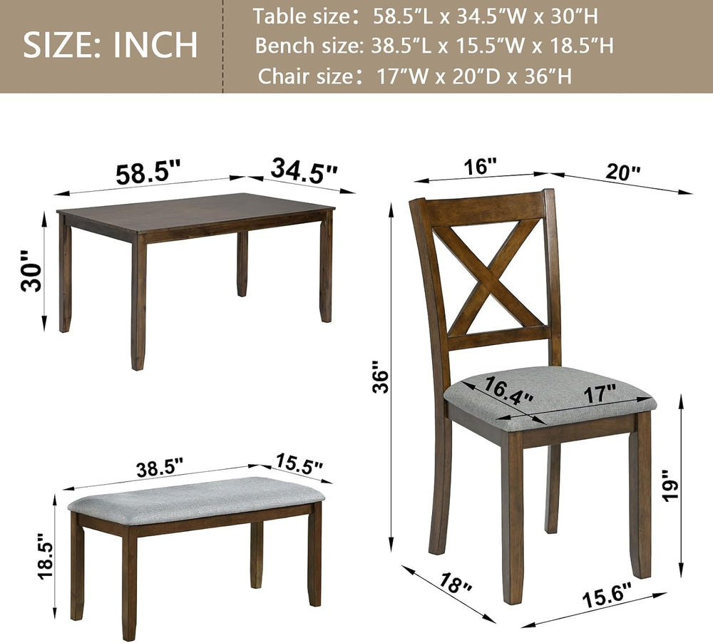 LUMISOL 6 Piece Dining Table Set for 6, Solid Wood Kitchen Table with 4 Chair...