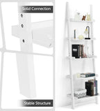 5-Tier Ladder Shelf, Wooden Wall Leaning Bookshelf Rack, Modern Display Storage Bookcase Unit for Home Office Living Room