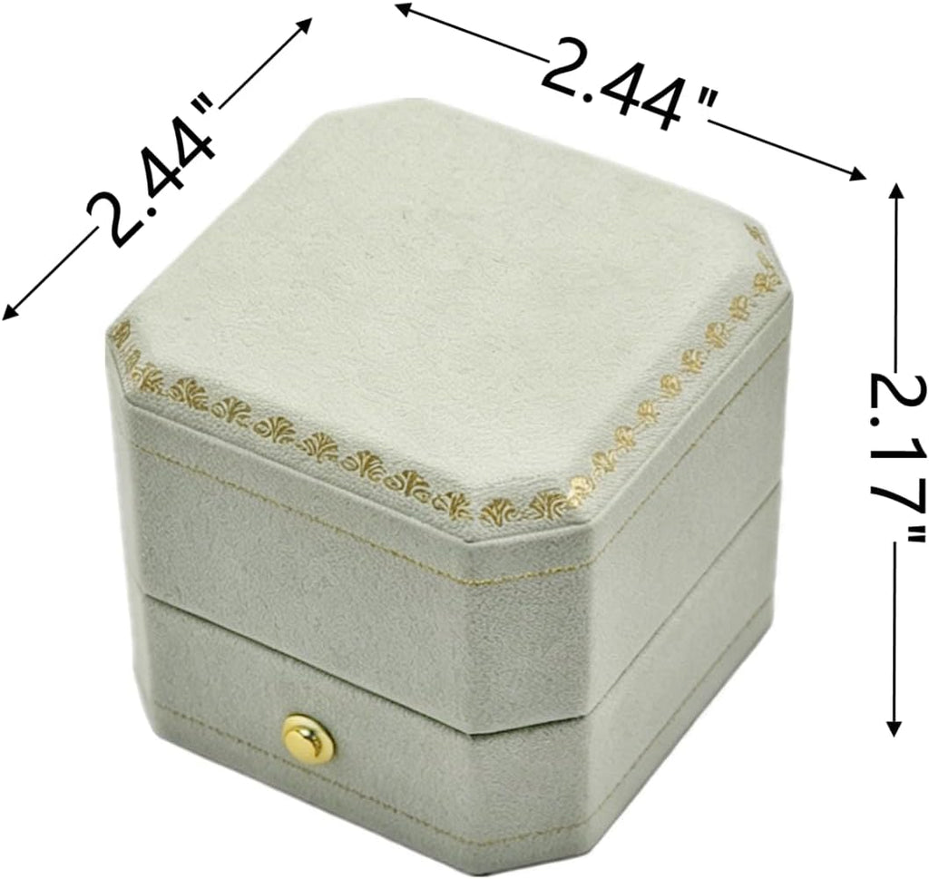 Velvet Ring Box - Octagon Engagement Ring Box with Hinged Lid for Proposal Engagement Wedding, Proposal Ring Case Jewelry Box with Gold Lace PRB001-Sage Green