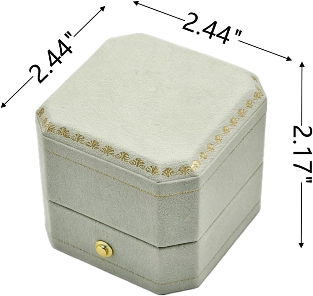 Velvet Ring Box - Octagon Engagement Ring Box with Hinged Lid for Proposal Engagement Wedding, Proposal Ring Case Jewelry Box with Gold Lace PRB001-Sage Green