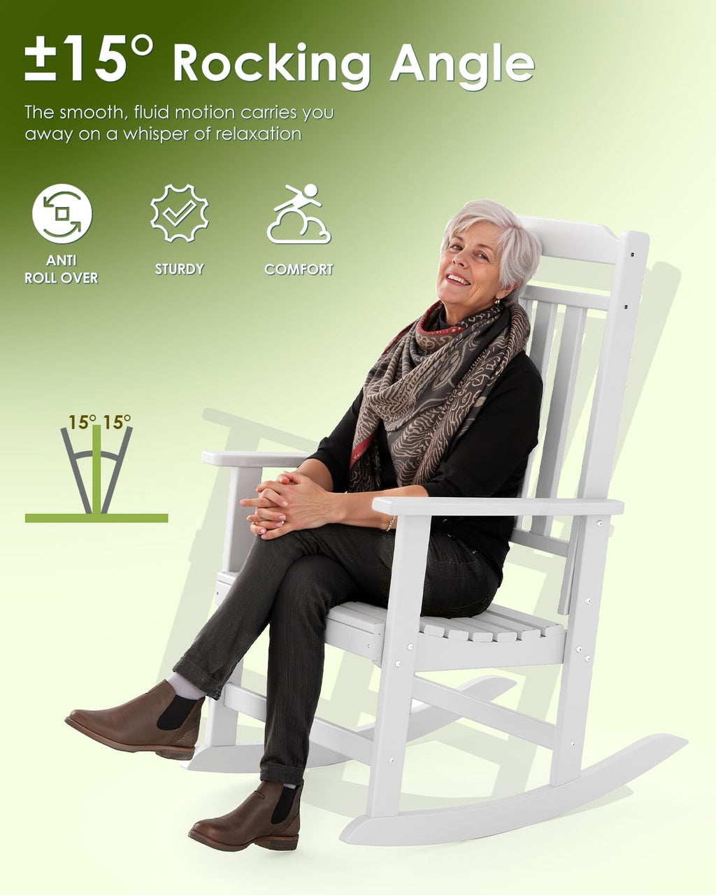 GREENVINES Classic Outdoor-Rocking-Chairs-Set-of-2, HDPE Rocker, White | 30.3" High Back | All Weather Porch Chairs Plastic | Heavy Duty | 20.5" Wide Seat | Big & Tall | for Patio Balcony Deck