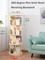 Rotating Bookshelf 360 Degrees, 4 Tier Stackable Solid Wood Bookshelf Organizer, Storage Display Rack Floor Standing Bookcase for Kids&Adults (51"x17.32"x17.32")