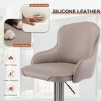 Black Titanium Stainless Steel Bar Stools,Grade Modern Leather Bar Chair with Backrest,Swivel Adjustable Height for Kitchen Counter and Dining Room (Grey Leather-2pcs)