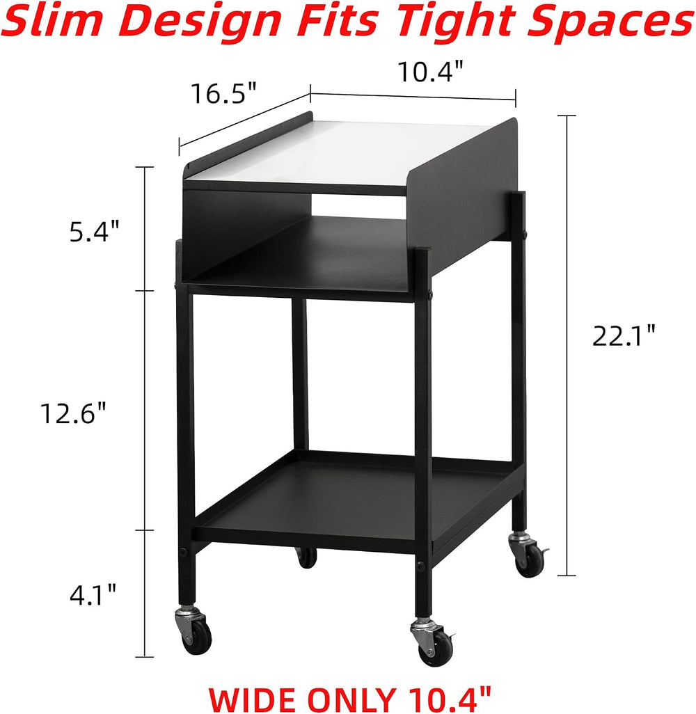 Rolling End Table with Wheels 3-Tier Narrow Side Table Black