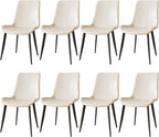 Dining Chairs, Modern PU Leather Dining Room Chair with Sturdy Metal Legs, Upholstered Seat Dinner Chairs Accent Side Chairs for Indoor Kitchen Living Room Restaurant Cafe (Cream, Set of 8)