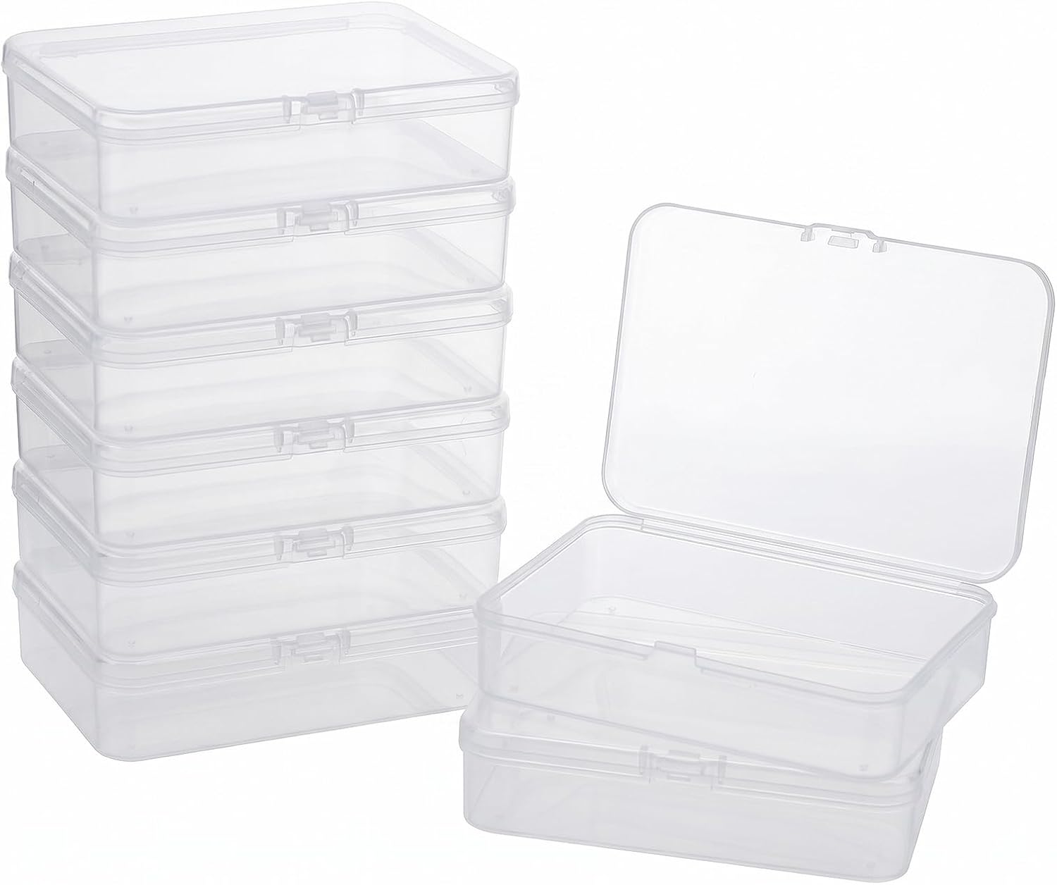 8 Pcs Small Plastic Case, 4x3x1 Inch Mini Plastic Storage Containers Box with Lid, Clear Rectangle Box Organizer for Collecting Small Items, Beads, Jewelry, Cards, Crafts