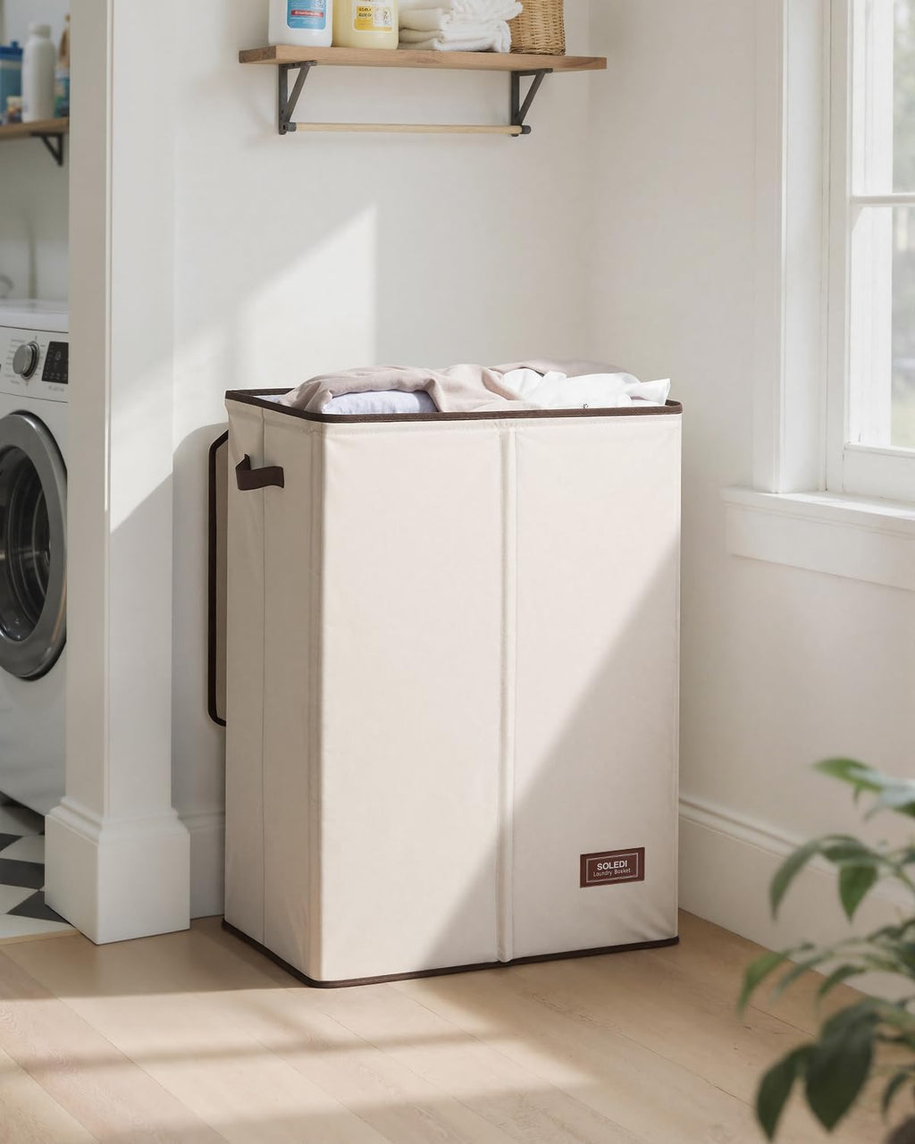 SOLEDI Laundry Hamper with Lid 130L Large & Tall Collapsible Laundry Basket, Clothes Hamper with Bag Removable Easy to Carry, Dirty Hampers for Bedroom, Bathroom, Dorm, College, Beige