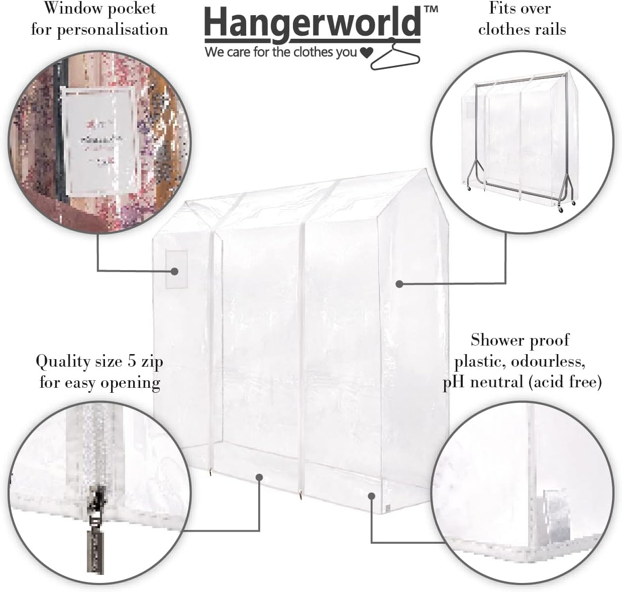 HANGERWORLD 5ft Clothes Garment Rack Cover for Open Closet Clear Showerproof COVER ONLY (60"x24"x65")